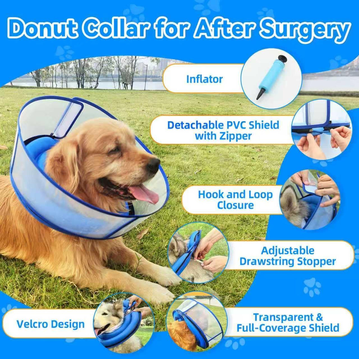 Inflatable Dog Cone Collar,Soft Elizabethan Anti-Lick Pet Recovery Collar