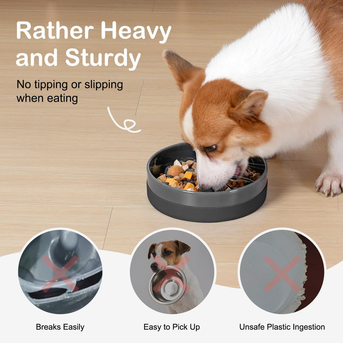 Sted Ceramic Slow Feeder Dog Bowls with Silicone Base