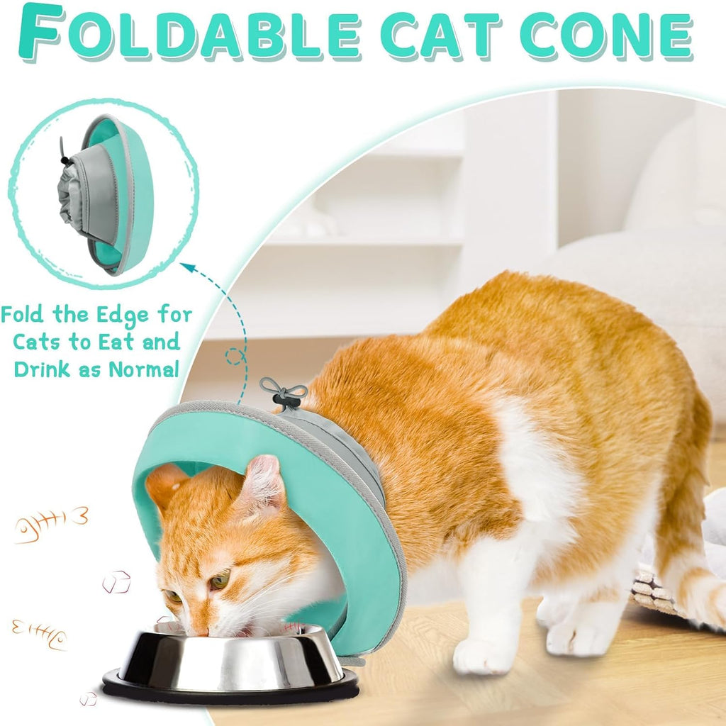 Cat Cone Collar Soft to Stop Licking, Adjustable, Foldable Lightweight Kitten Cones After Surgery Recovery for Cats & Kittens, Cat Cone Alternative, Easy Eating (Solid Green, S)