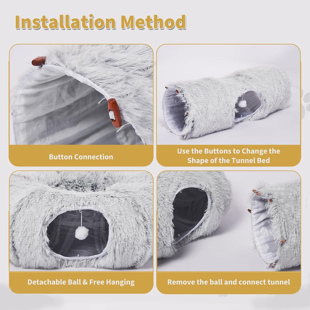 Cat Tunnels Bed with 1 Straight Tunnel and 20 Pet Toys - 5 Shapes DIY Indoor Cats Cave - Detachable Soft Cat Donut for Kitten Puppy Rabbit Ferret