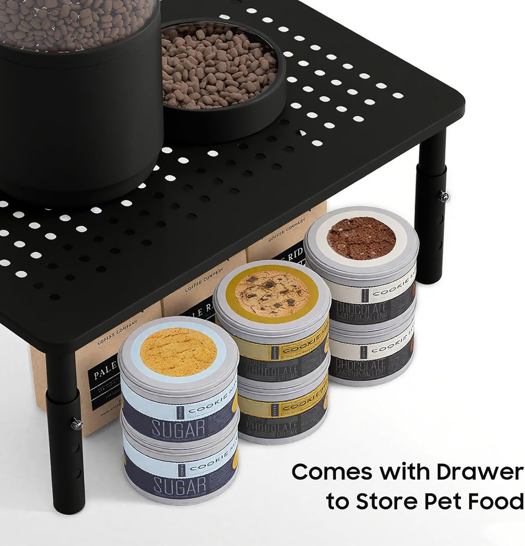 W‌SOWX Adjustable Automatic Cat Feeder Stand, Elevated Cat Food Stand,Black
