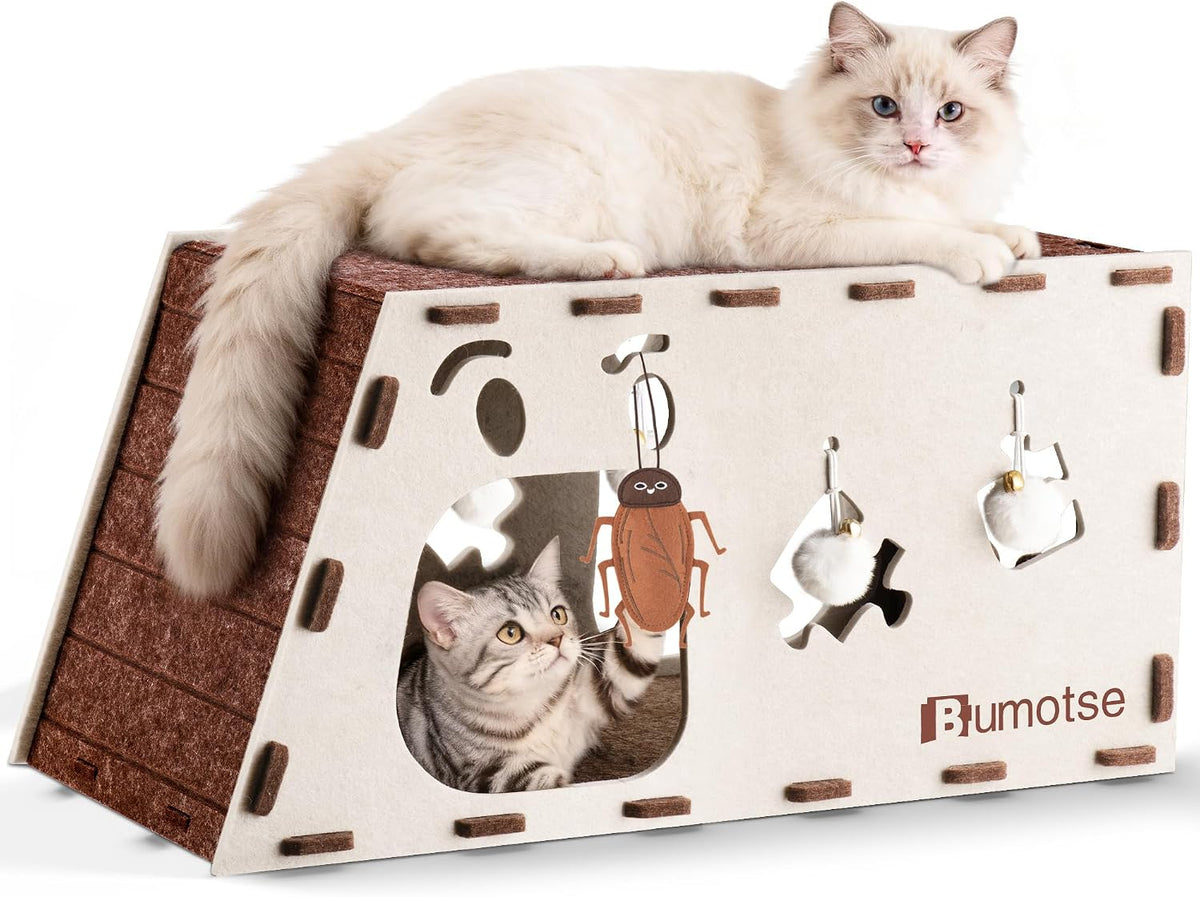 Cat Tunnel House for Indoor Cats, 3-in-1 Felt Cave and Scratcher
