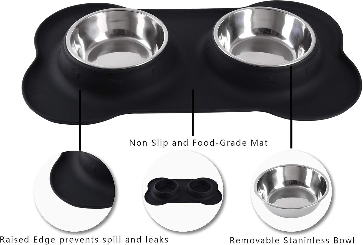 Hubulk Pet Dog Bowls 2 Stainless Steel Dog Bowl with No Spill Non-Skid Silicone Mat + Pet Food Scoop Water and Food Feeder Bowls for Feeding Small Medium Large Dogs Cats Puppies (Extra Large, Black) 