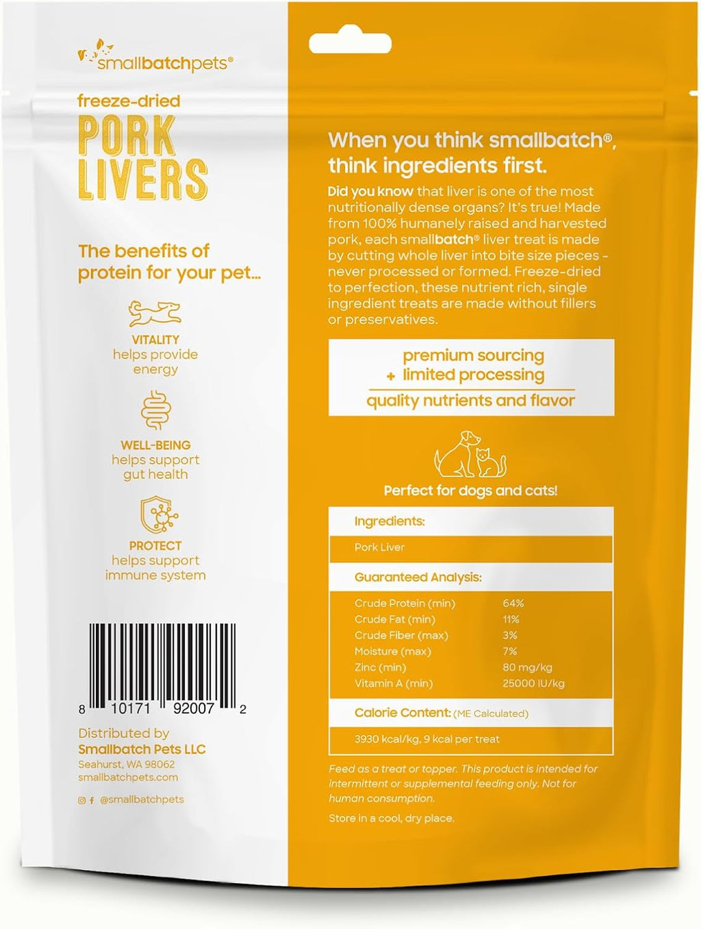 smallbatch Freeze Dried Pork Livers, High Protein Dog & Cat Treats, 3.5oz