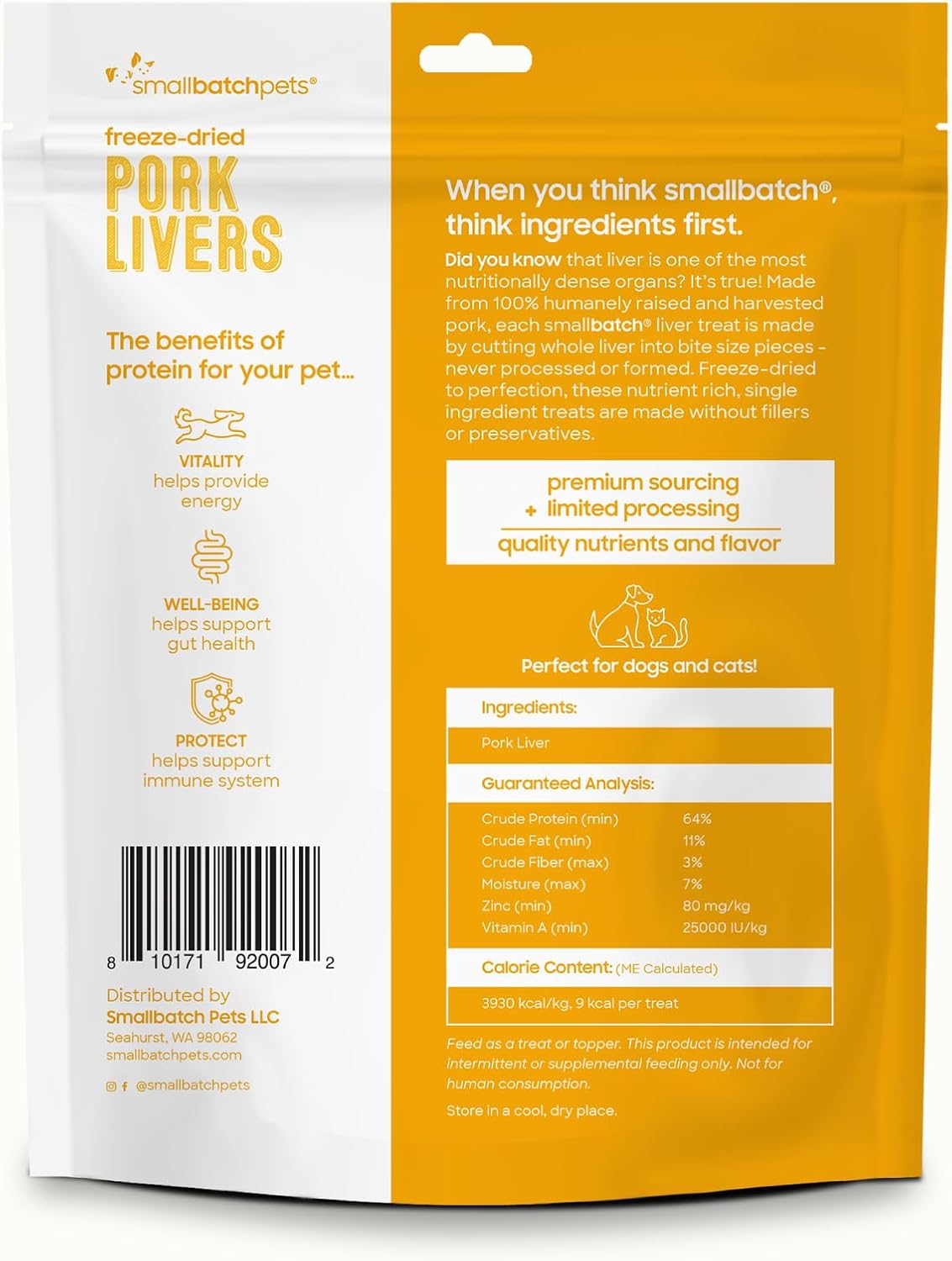 smallbatch Freeze Dried Pork Livers, High Protein Dog & Cat Treats, 3.5oz
