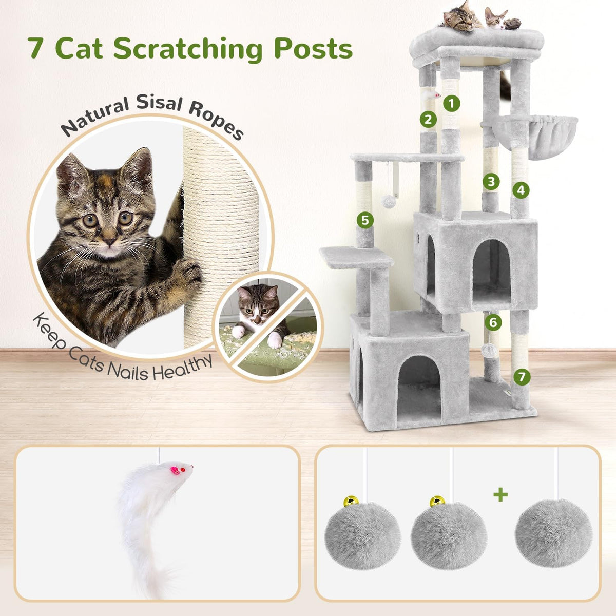 Globlazer Heavy Duty Cat Trees for Big Cats Maine Coon, F61, Cloud Grey