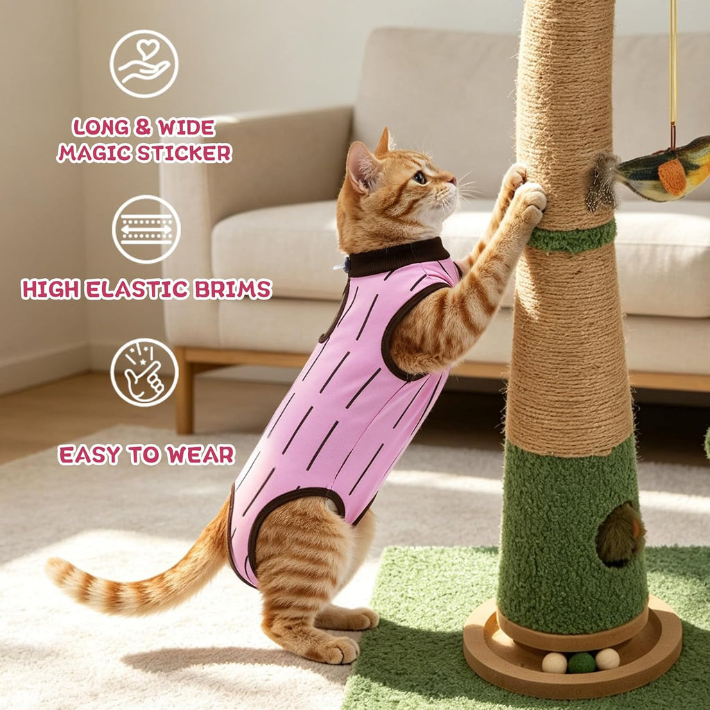 Cat Spay Recovery Suit Female, Cat Onesie for Abdominal Wounds, Pink M