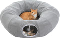 PEQULTI Grey Donut Cat Tunnel Bed Washable Plush Mat Multi for Small Pets
