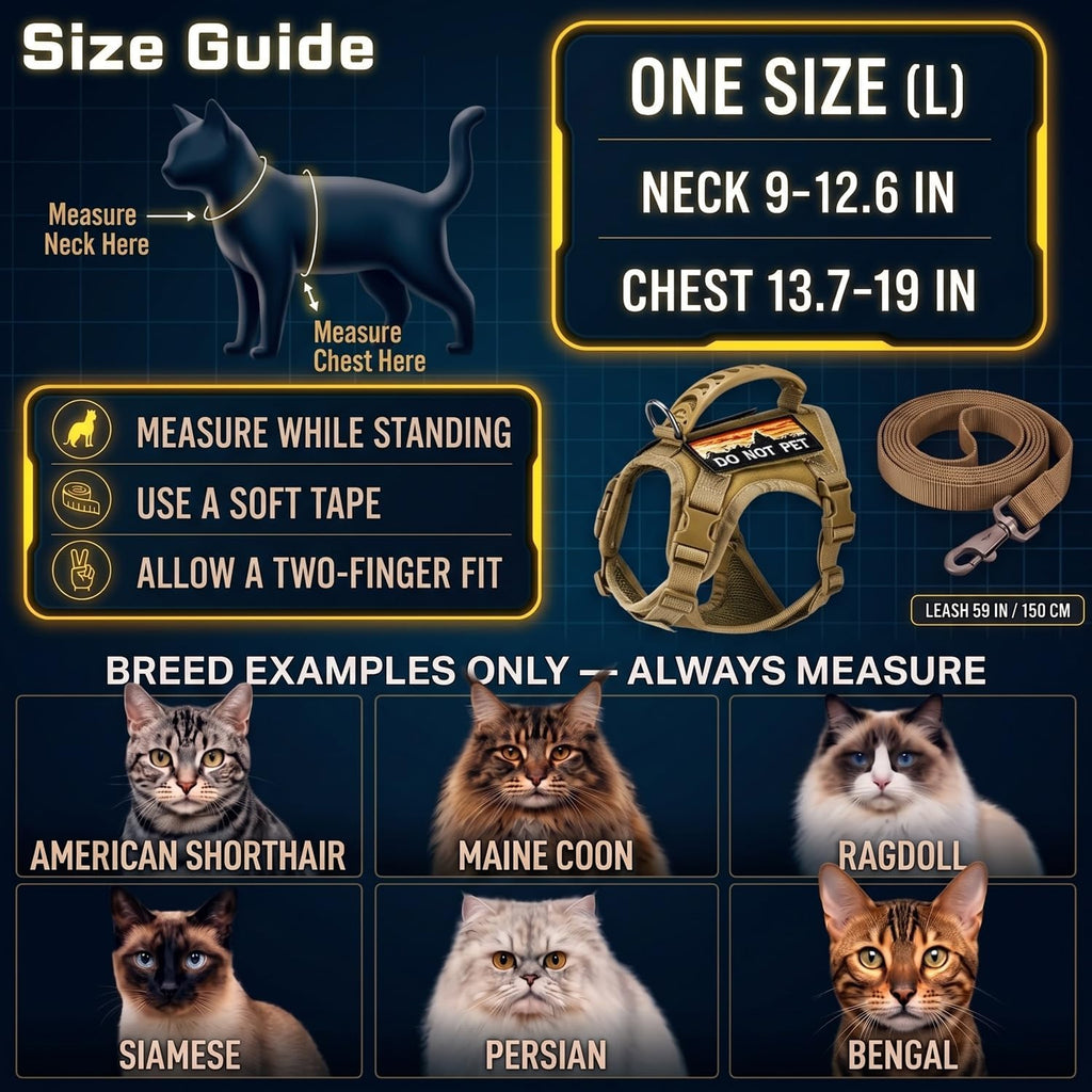 Tactical Cat Harness and Leash Set for Large Cats, Khaki, L