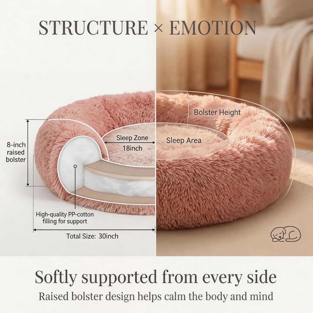 nononfish Plush Calming Dog Bed for Small Dogs,Donut Round Pet Bed