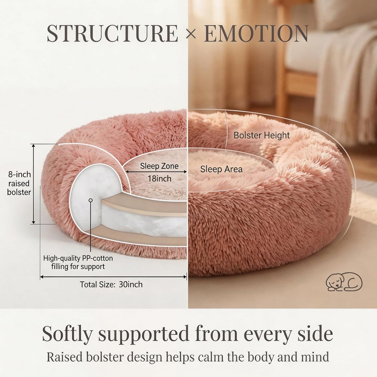 nononfish Plush Calming Dog Bed for Small Dogs,Donut Round Pet Bed