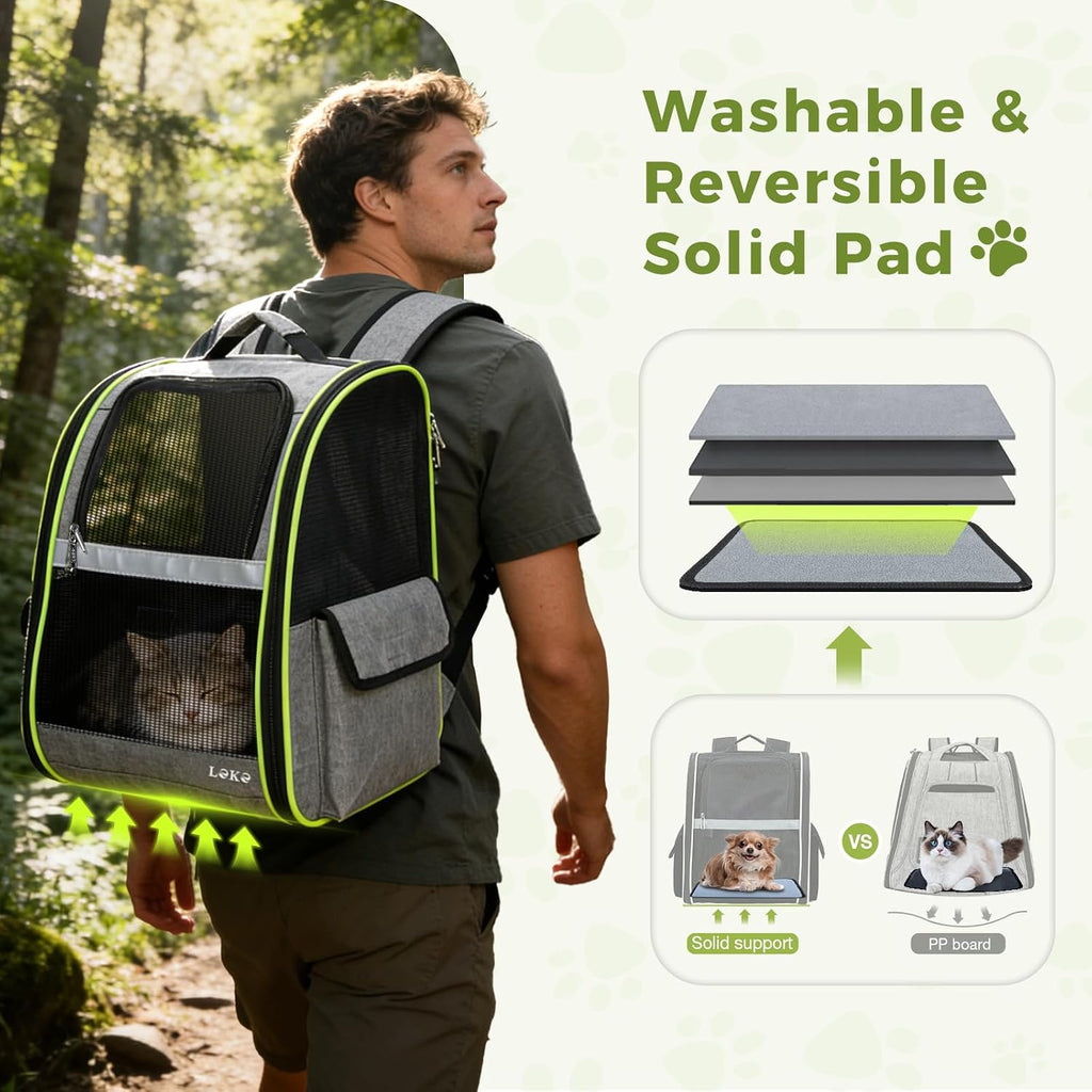 Lekereise Cat Backpack Carriers, Dog Carrier Backpacks with Breathable Mesh for Small Medium Large Cats Dogs Puppy Up to 25 Lbs, Pet Foldable Carrying Backpack Ventilated for Travel Hiking Collapsible