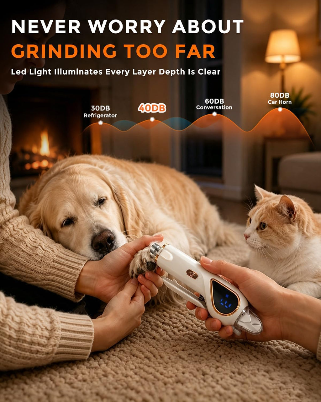 2-in-1 Dog Nail Clippers & Cat Grinder with Dual LED Lights (White)