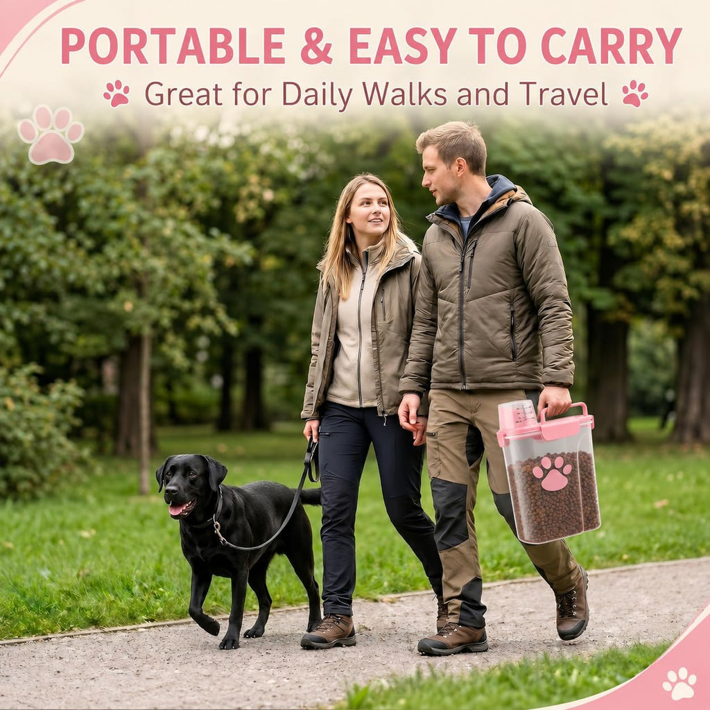 5-7Lbs Airtight Dog Cat Food Storage Container with cleaning brush,Measuring Cup,4 Snap Seals,Portable Pet Food Containers with Upgraded Large Nozzle for Dogs,Cats,Birds,Small Animals(Large-Pink)