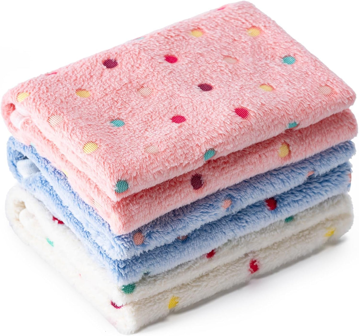 1 Pack 3 Blankets for Dog Puppy Cat (Medium 30x20'', White, Pink, Blue)