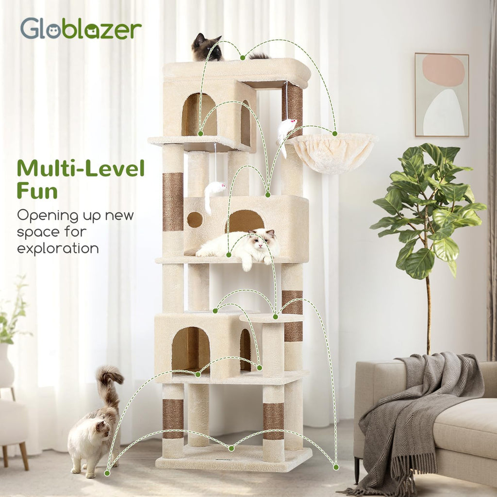 Globlazer F66 Corner Cat Tree, 66in Multi-Level Climbing Tower, Beige