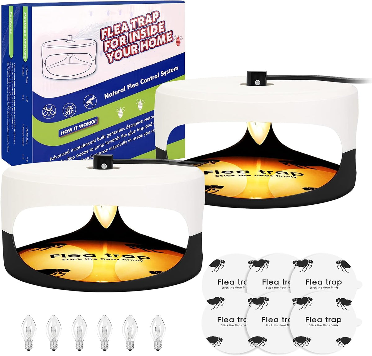 Flea Trap for Inside Your Home, 2Pack Pet Safe Indoor Flea Treatment Light