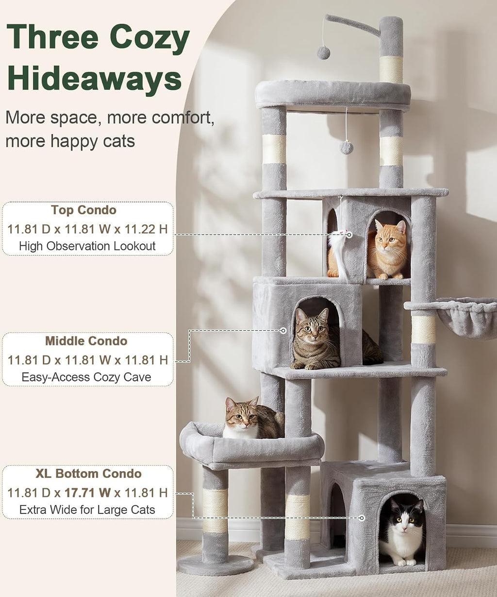 Heavy Duty Cat Tree Tower, 74 Inch Cat Trees for Large Cats
