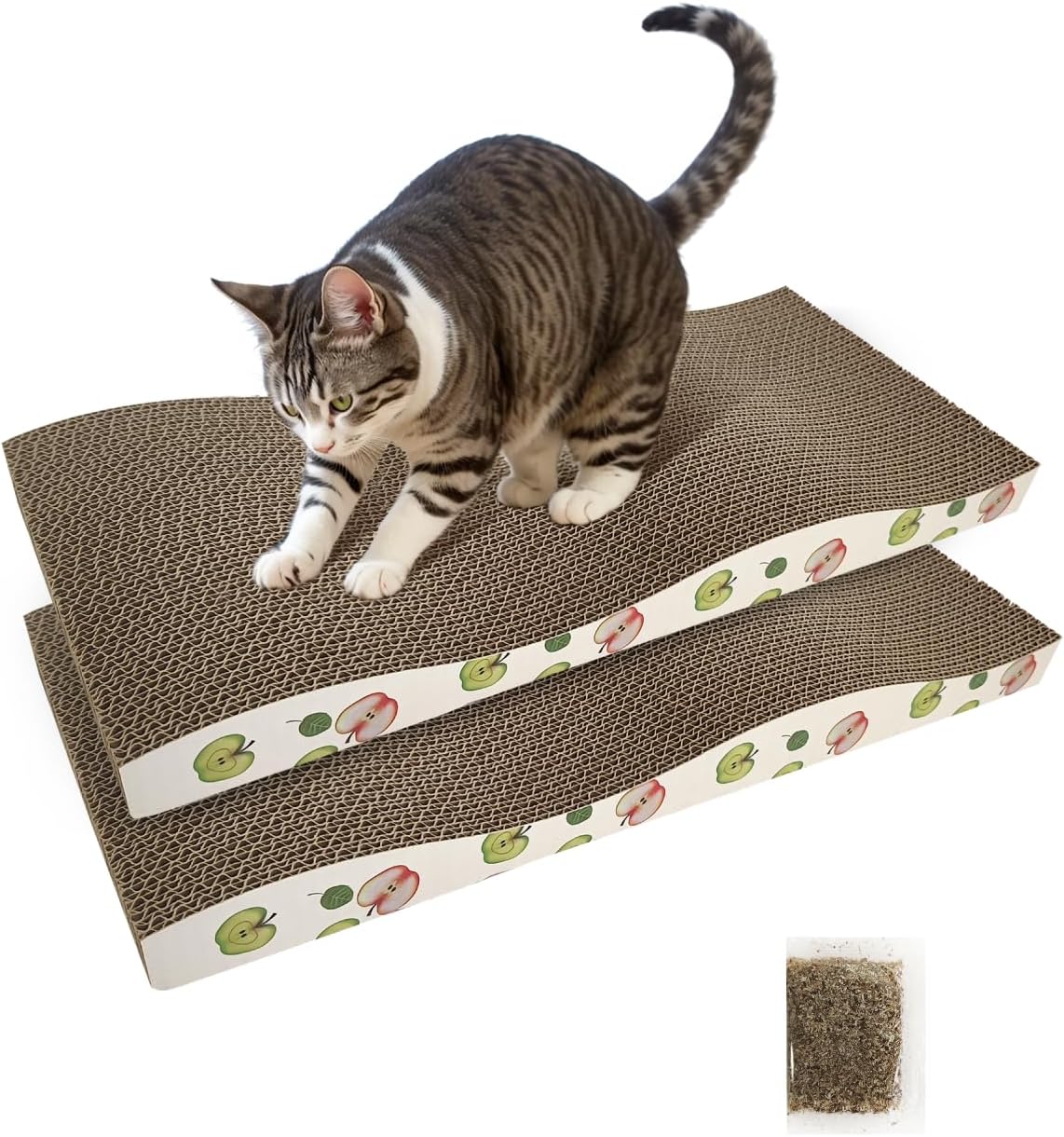 TIMHAKA Cat Scratching Board, Corrugate Cat Scratcher with Catnip, 2 Pack