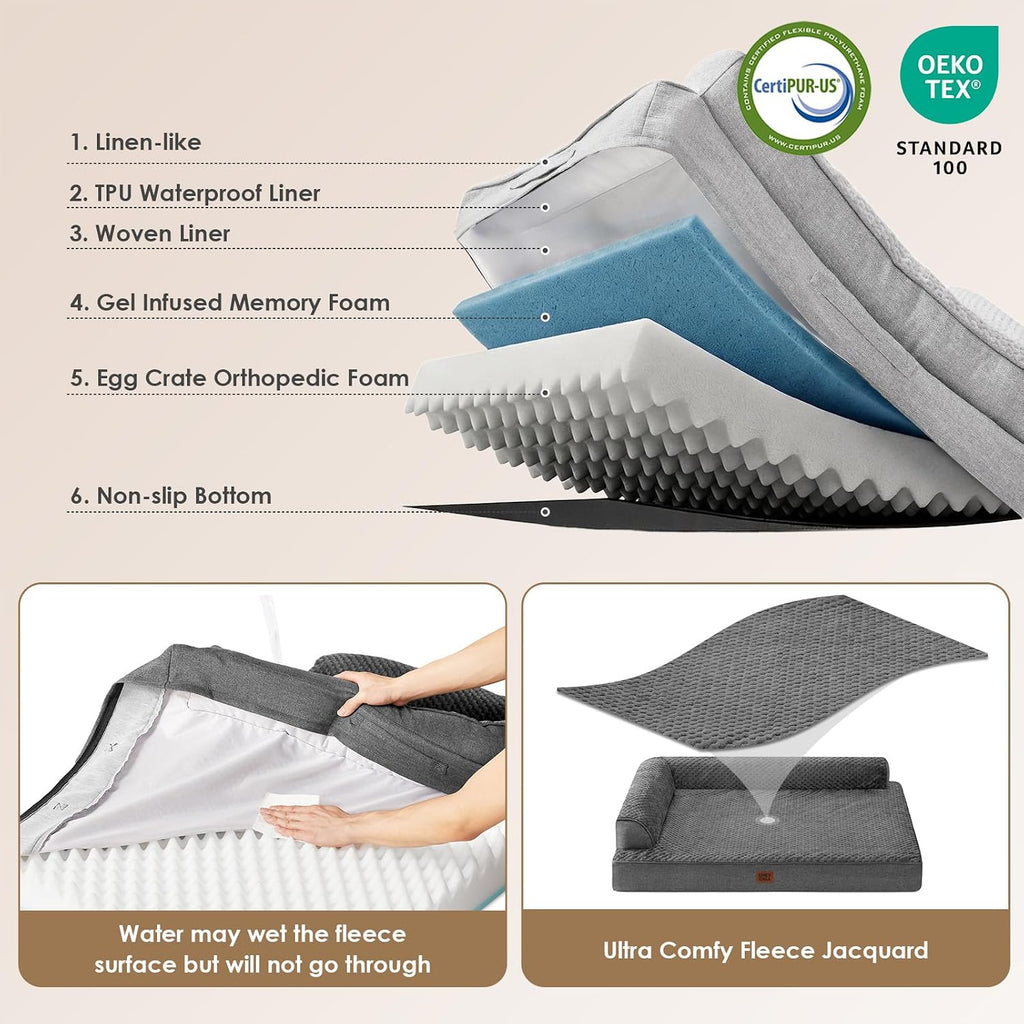 EHEYCIGA Memory Foam Dog Bed Large Size Dogs, Orthopedic Dog Bed Large with Washable Removable Cover, Waterproof Pet Sofa Couch with Nonskid Bottom, 36x27x6, Dark Grey