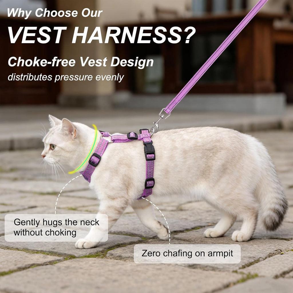 BEAUTYZOO Cat Harness and Leash Set, Escape Proof and Adjustable, Purple