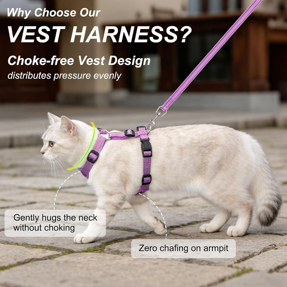 BEAUTYZOO Cat Harness and Leash Set, Escape Proof and Adjustable, Purple