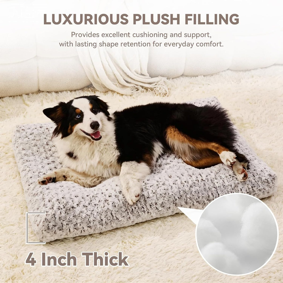 Large Dog Crate Bed Mat, Washable Plush Pad for Large Breeds