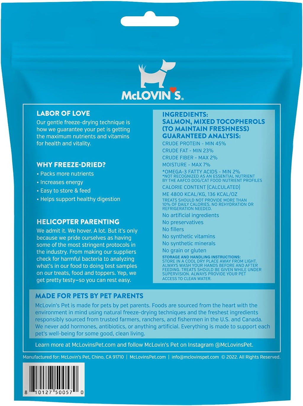 McLovin's Freeze Dried Dog Treats & Toppers, Salmon Total 7.2oz, USA Made