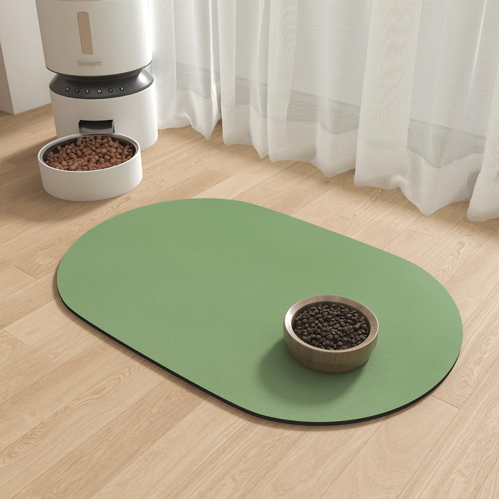 MontVoo Absorbent Dog Food Mat-Dog Mat for Food and Water Bowl | Quick Dry Pet Dish Mat, No Stains & Easy Clean Cat Rug for Messy Drinkers Cat Accessories Pet Supplies, 12"x19", Green