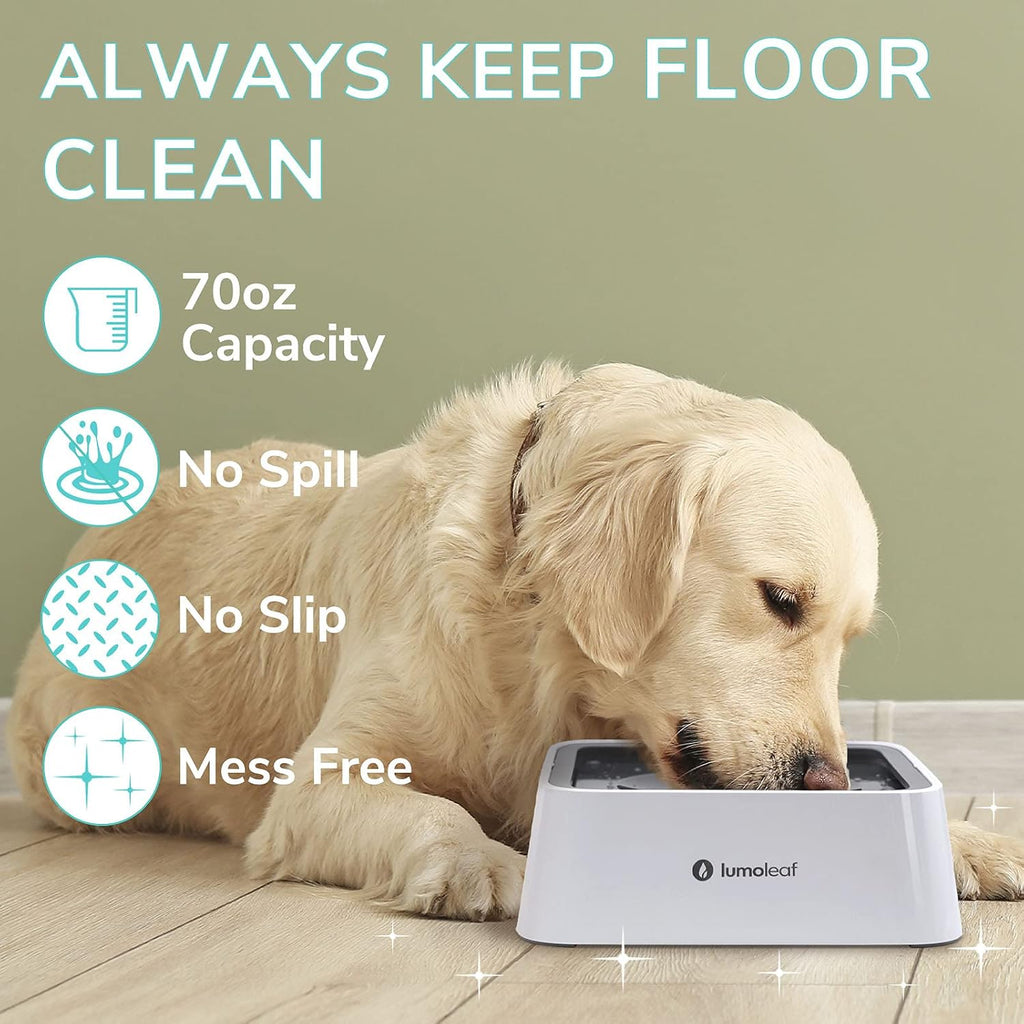 LumoLeaf No Spill Water Bowl for Dogs with Filter, 70oz/2L, Slow Feeder for Messy Drinkers, Drip-Free & Splash-Proof Design (Grey, 70 fl oz) (Grey 70 fl oz) 