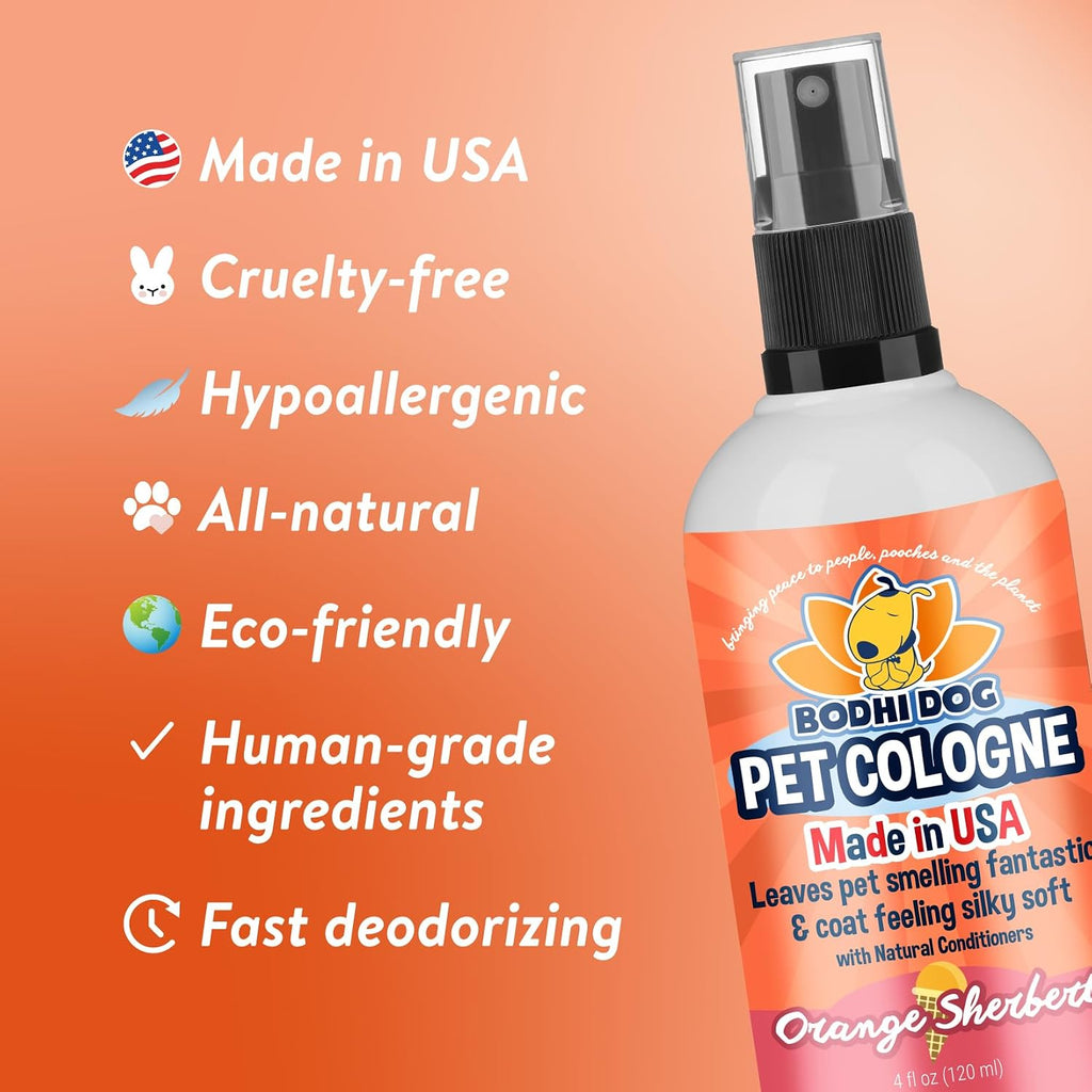 Bodhi Dog Premium Dog Cologne - Deodorizing Dog Perfume & Conditioner for Dogs & Cats - Natural Long Lasting Spray for Pets - Gentle & Safe Formula, Made In USA (Orange Sherbert 4 Fl Oz)