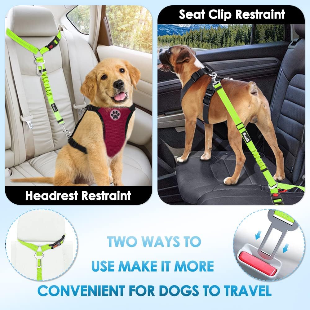 SlowTon Dog Seat Belt for Car, 2 Pack Dog Car Harness Seatbelt with Bungee