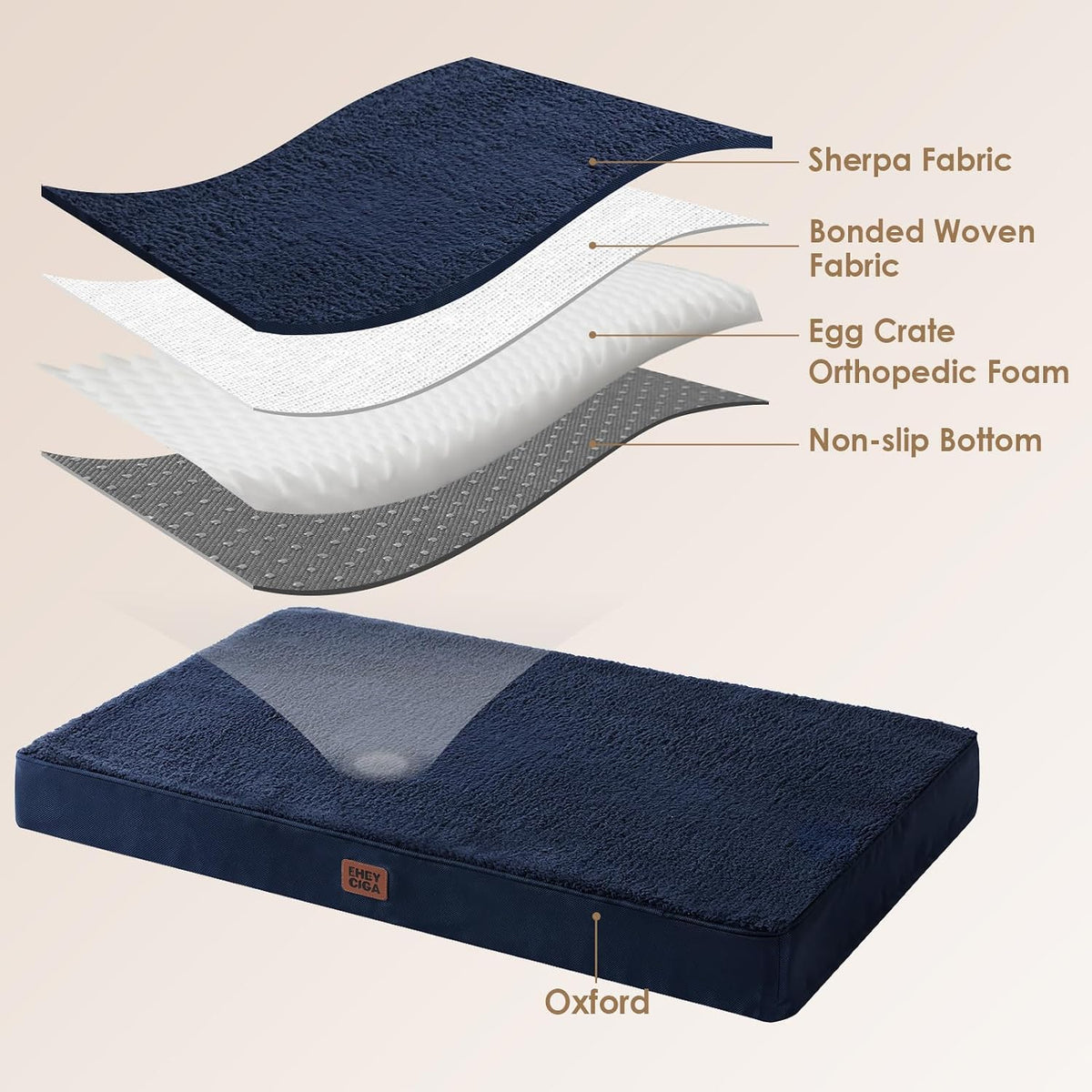 EHEYCIGA Orthopedic Dog Bed Large with Removable Washable Cover, 35IN Navy