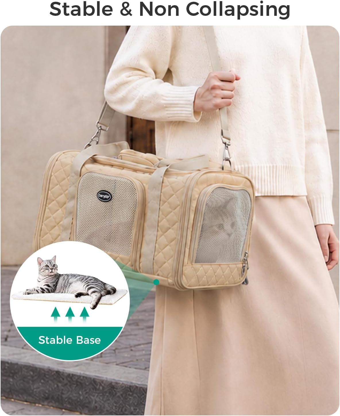 Cat Carrier Airline Approved, Soft Pet Carrier, 17x11x9.5 in, Brown