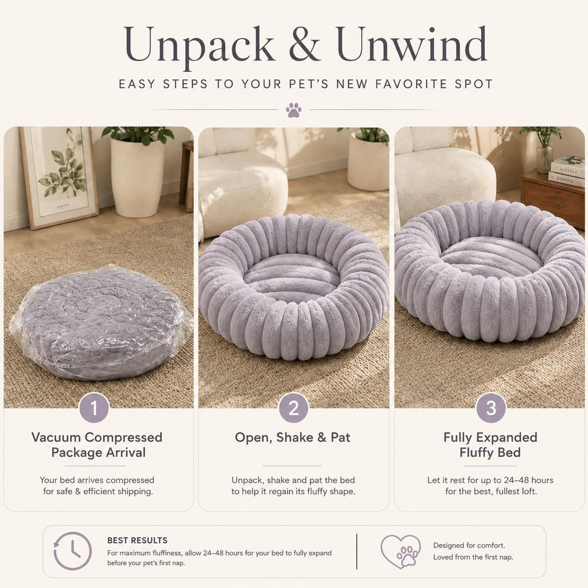 Calming Small Dog Bed Donut Washable Cat&Puppy Bed, 23.6” Grey