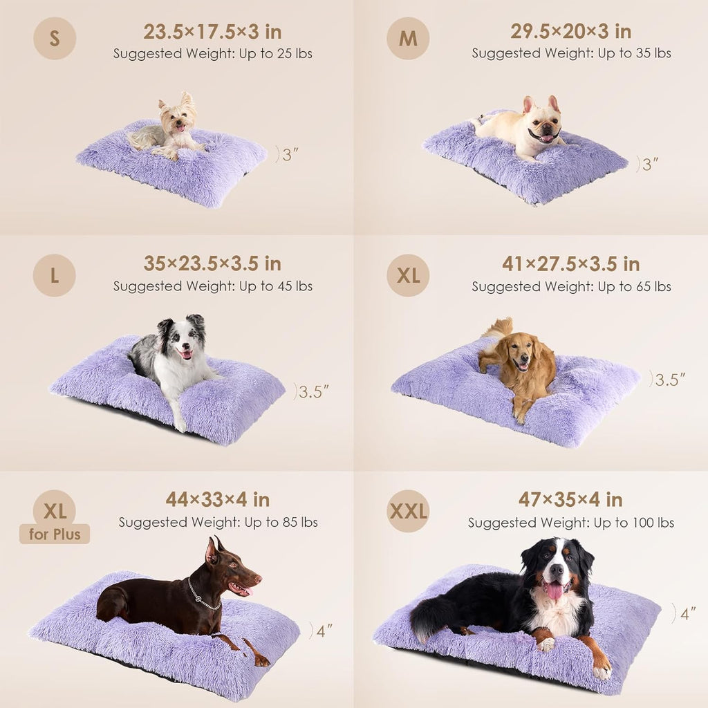 EHEYCIGA Fluffy Dog Crate Bed, Plush Extra Large Dog Pillow, Purple