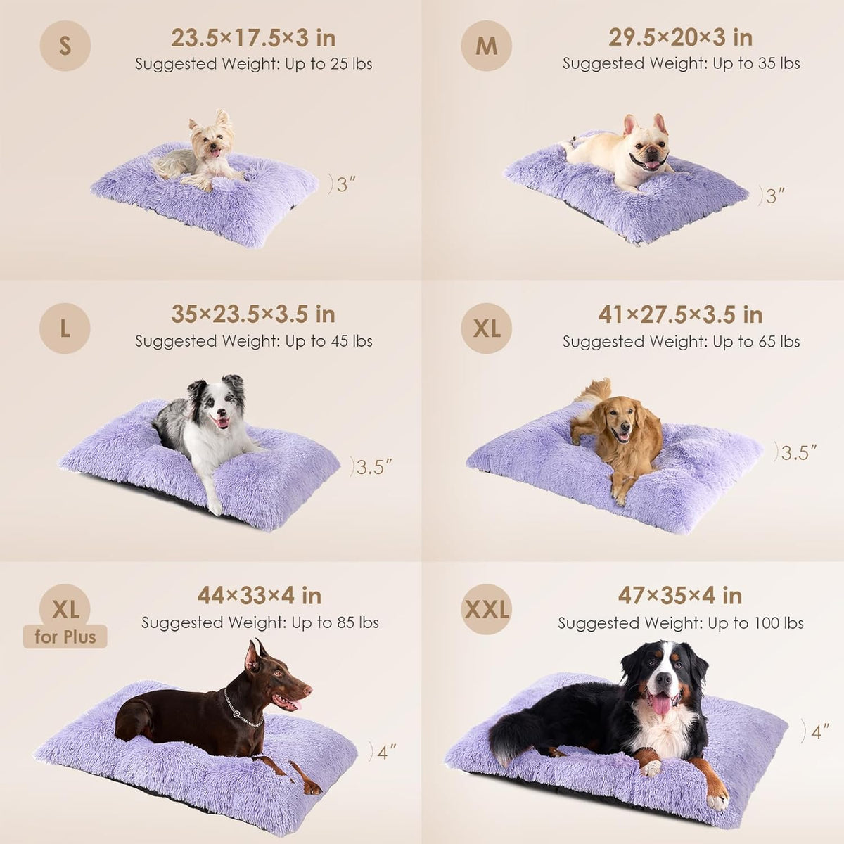 EHEYCIGA Fluffy Dog Crate Bed, Plush Extra Large Dog Pillow, Purple