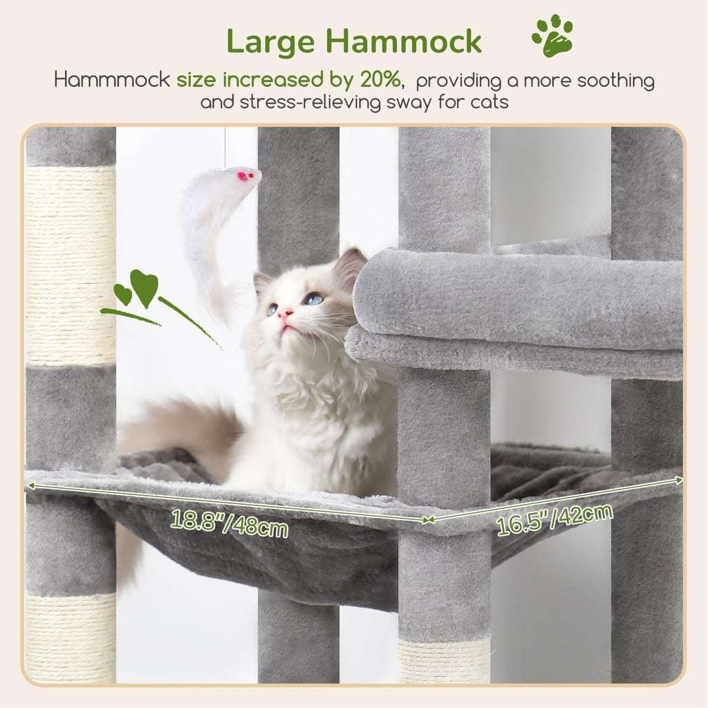 Globlazer 65in Sturdy Cat Tree Tower for Indoor Large Cat, S65, Light Grey