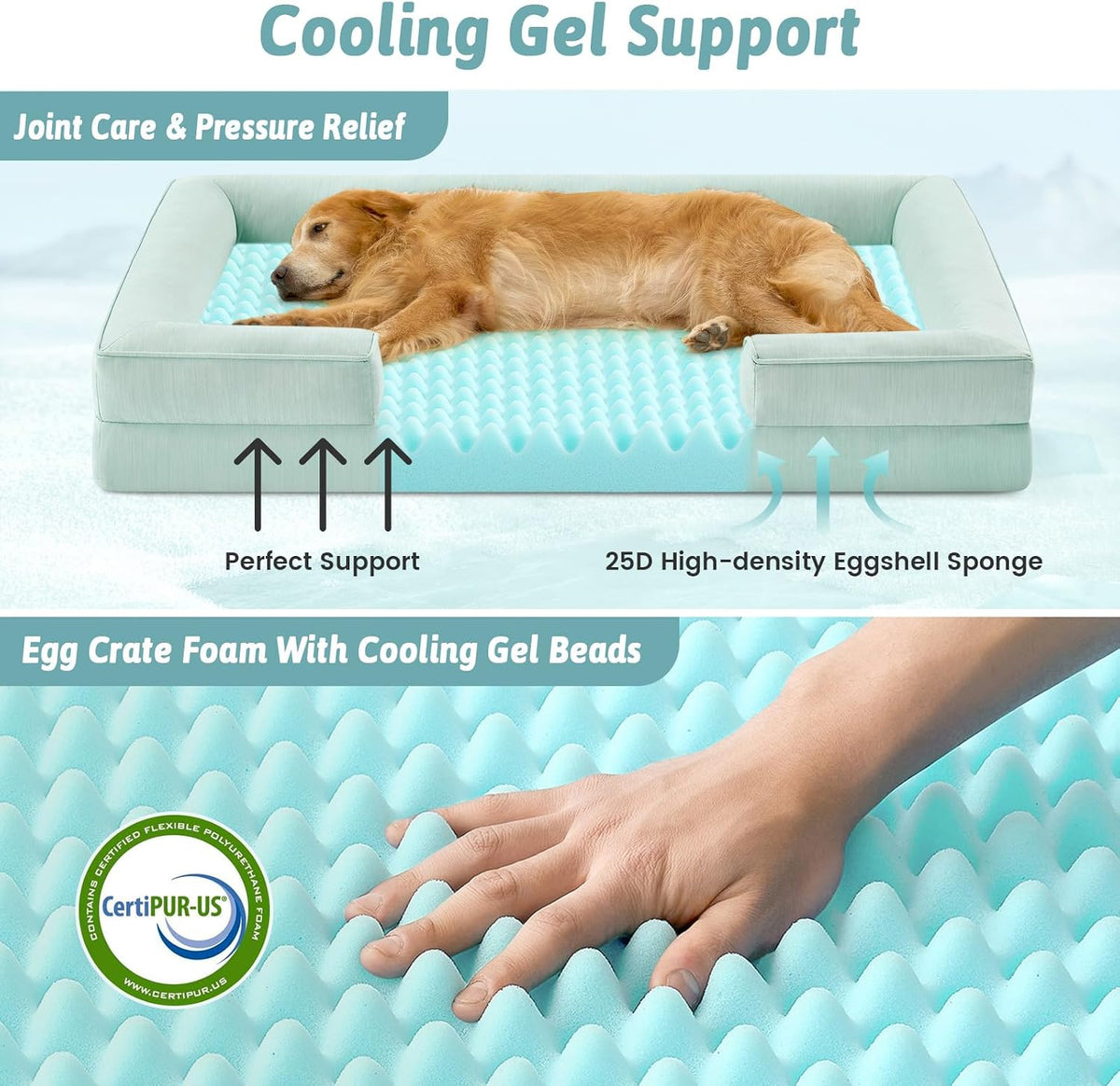 COZY KISS Orthopedic Dog Cooling Bed Washable for Extra Large Dogs, XXL
