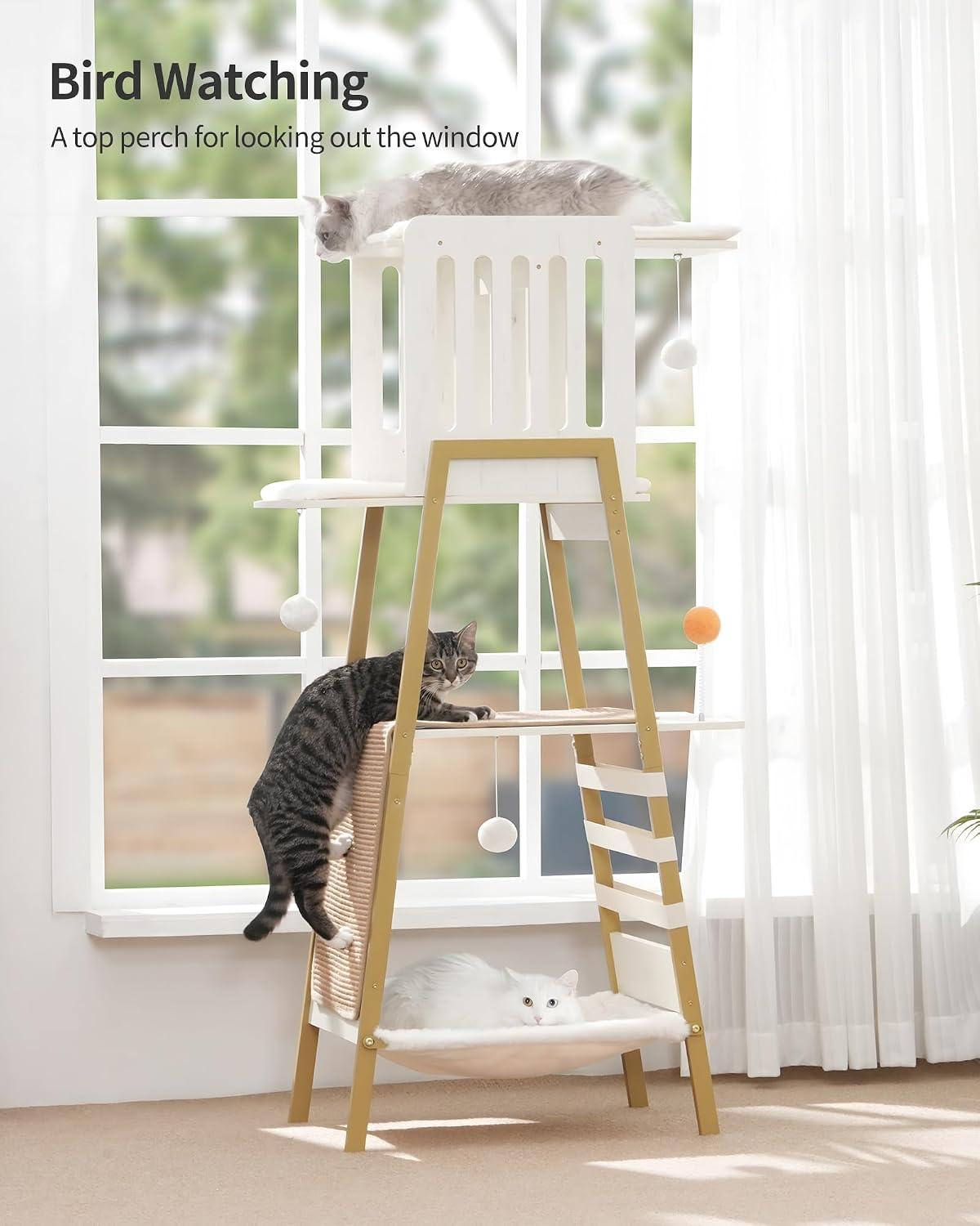 FourFurPets Modern Cat Tree, 58-Inch Cat Tower for Large Cats, Big Hammock