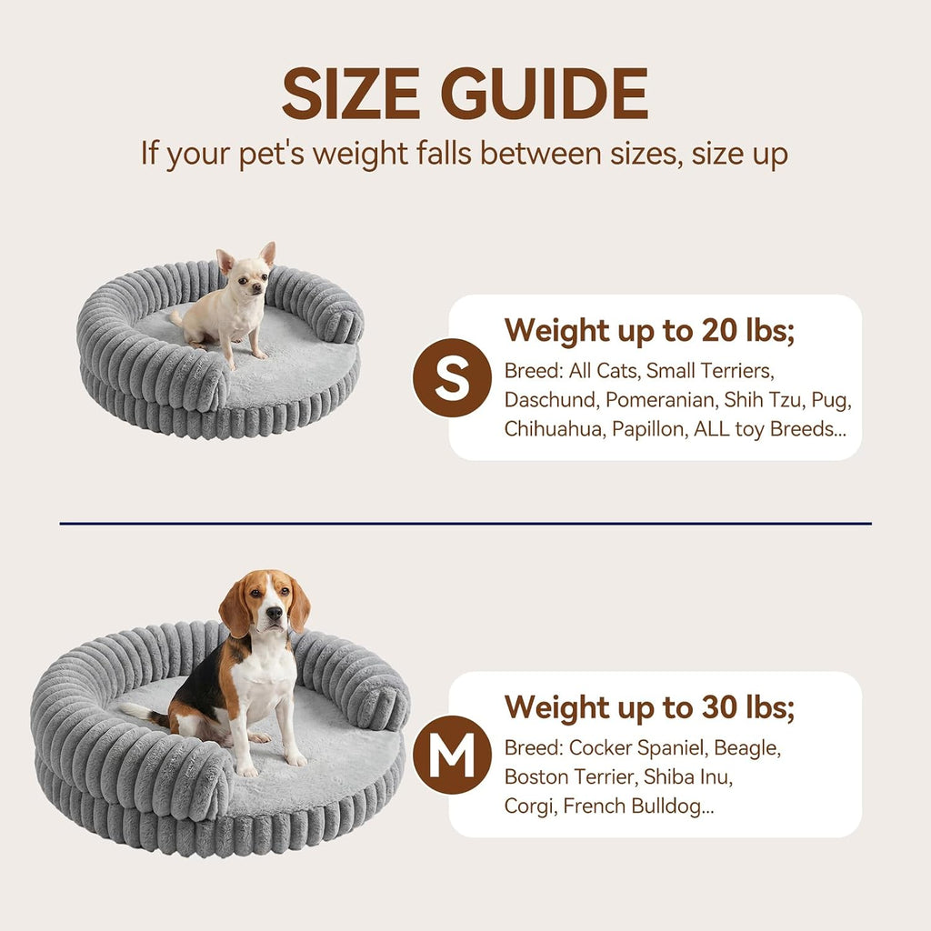 Luxury Donut Dog Bed, Fluffy Orthopedic Dog Couch Washable Round Pet Sofa