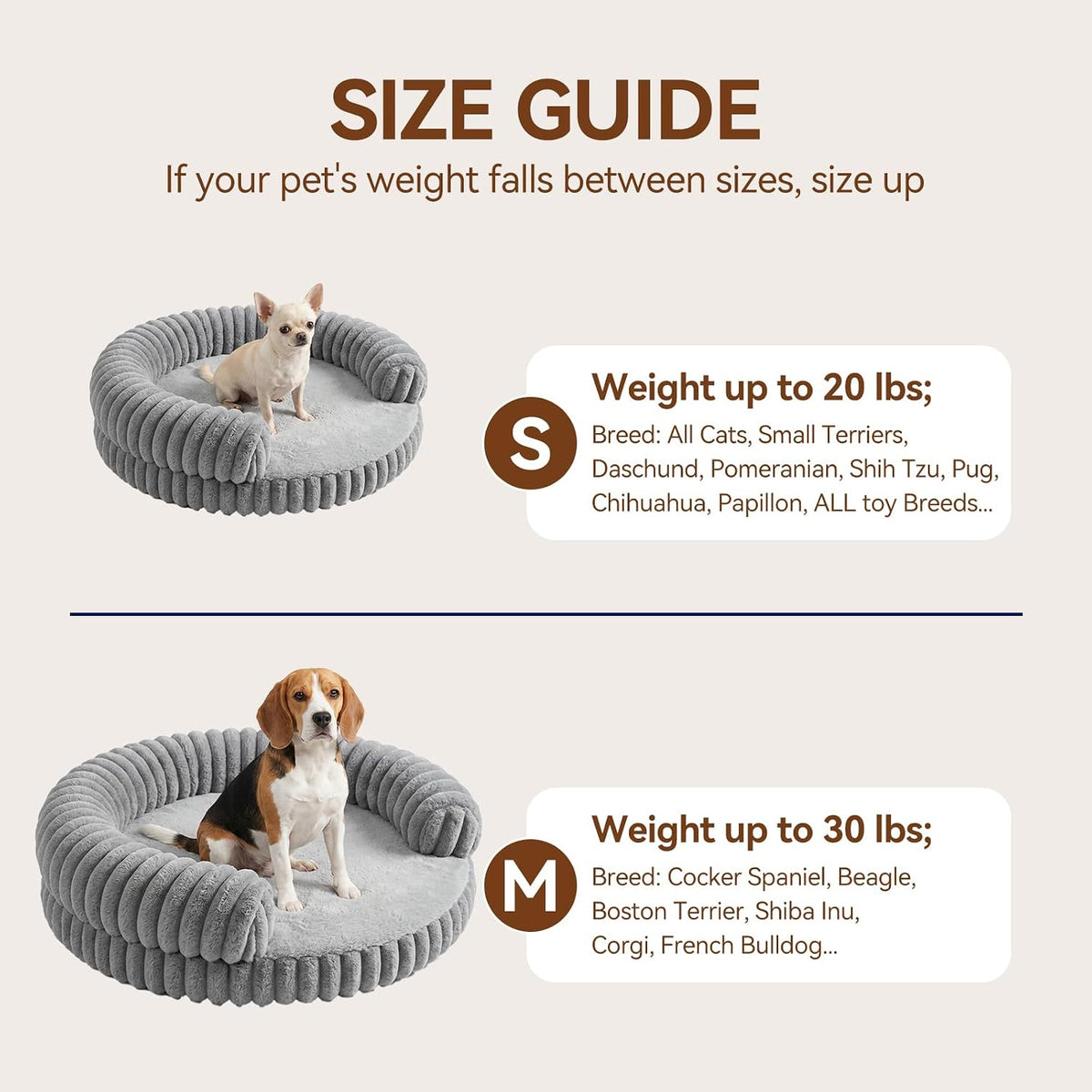 Luxury Donut Dog Bed, Fluffy Orthopedic Dog Couch Washable Round Pet Sofa