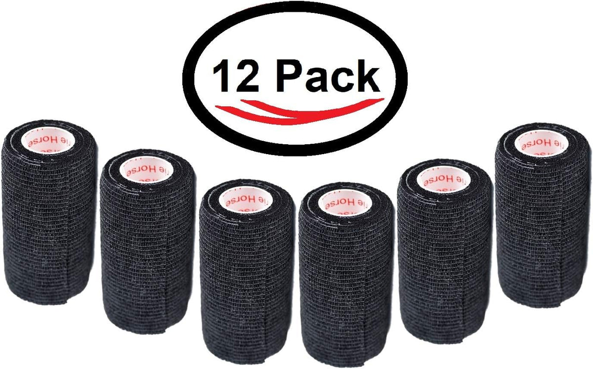 3 Inch Self Adhesive Bandage Wrap - Self-Sticking Vet Wrap - Black, 12 Pack