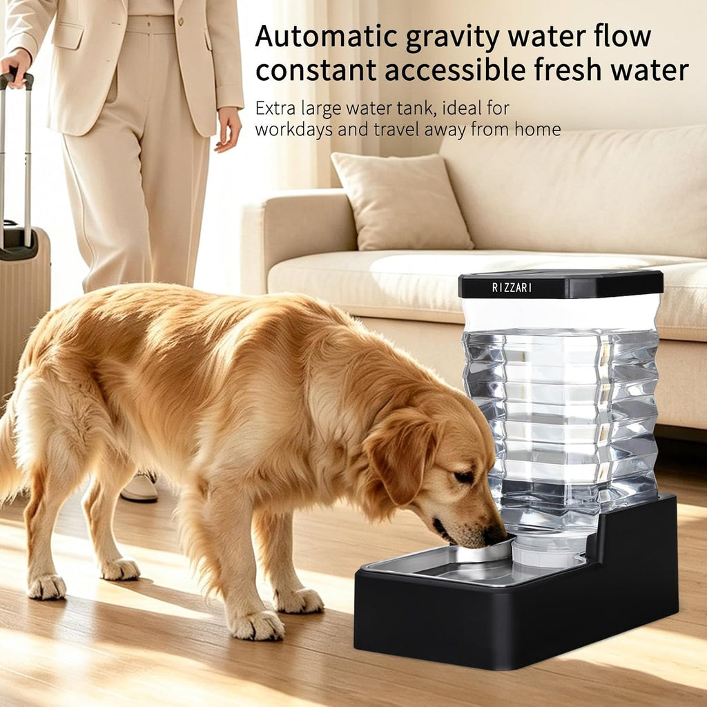 RIZZARI 2.4Gallon Automatic Dog Water Dispenser: Stainless Steel Bowl
