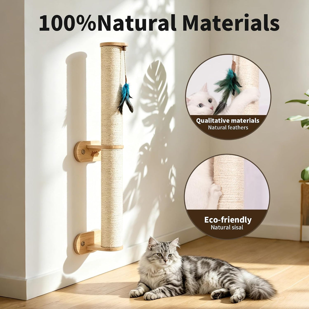 Lulu's World 32" Wall Mounted Cat Scratcher Post with 4 Suction Cups