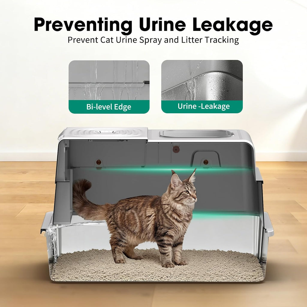 XXXL Stainless Steel Litter Box with Lid, 28" x 20" x 17", Light Grey