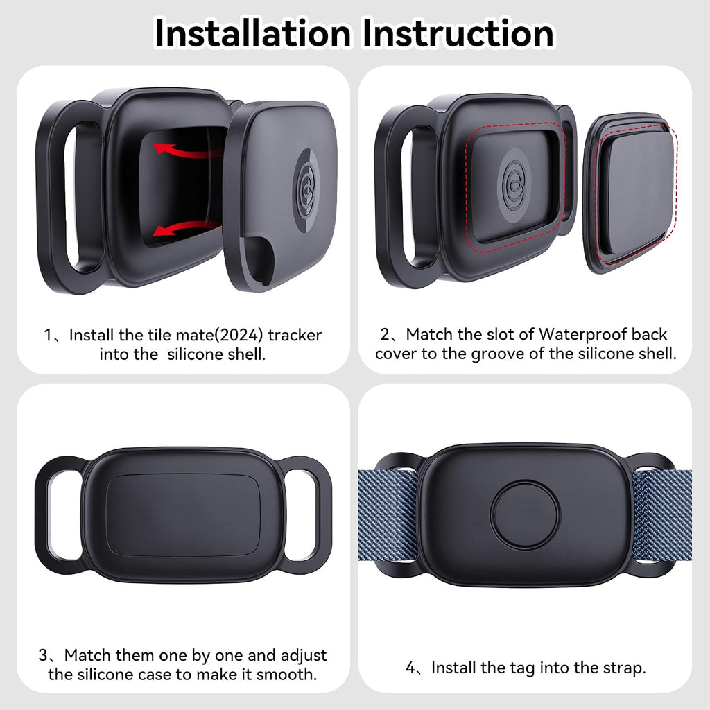 2-Pack Waterproof Dog Collar Holder for Tile Life360 Pro Tracker–NOT for Tile Mate/Sticker, Silicone Cover for Tile Tracker Case Pet Collar, Shockproof and Scratch-Resistant, Lightweight,Black+Blue