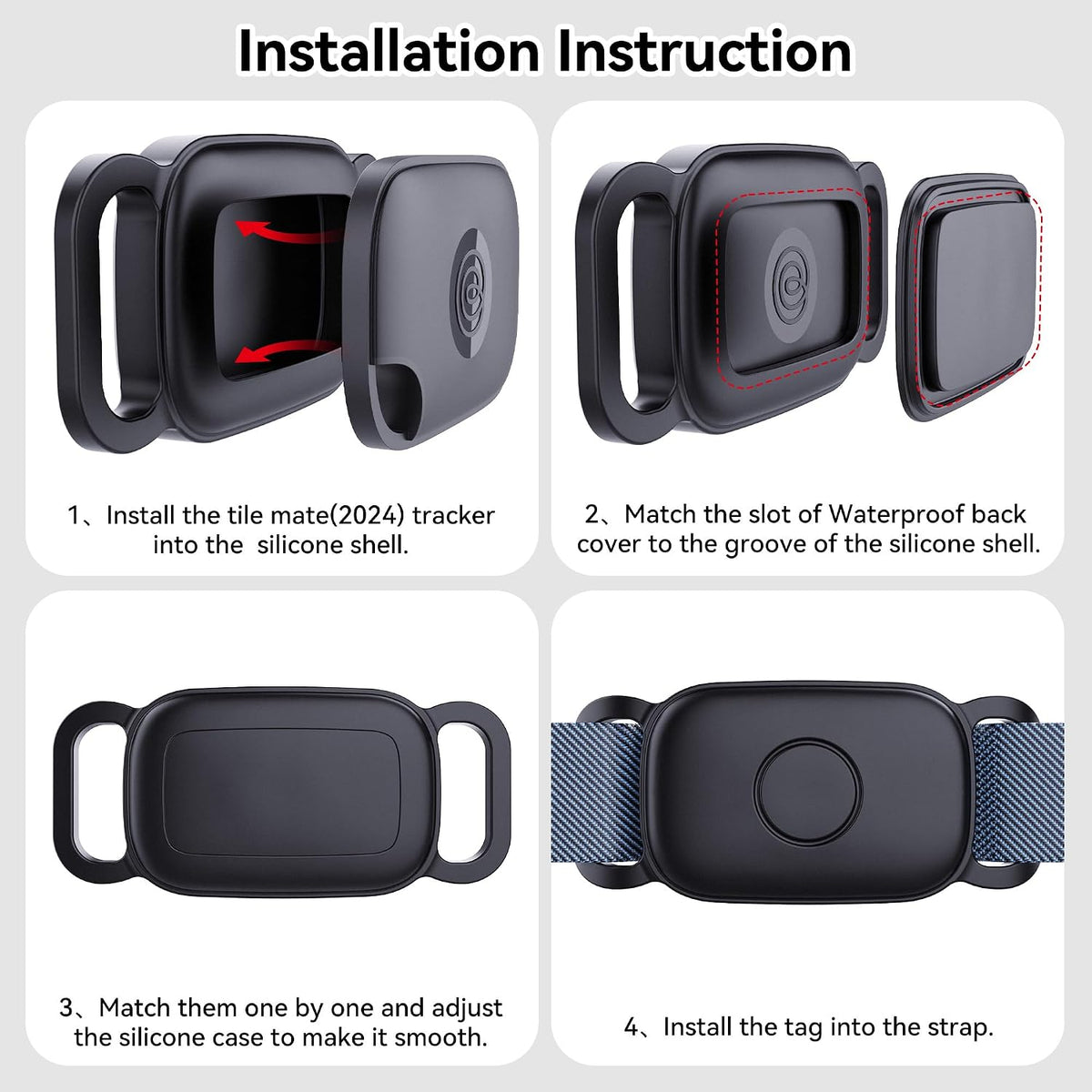 2-Pack Waterproof Dog Collar Holder for Tile Life360 Pro Tracker–NOT for Tile Mate/Sticker, Silicone Cover for Tile Tracker Case Pet Collar, Shockproof and Scratch-Resistant, Lightweight,Black+Blue