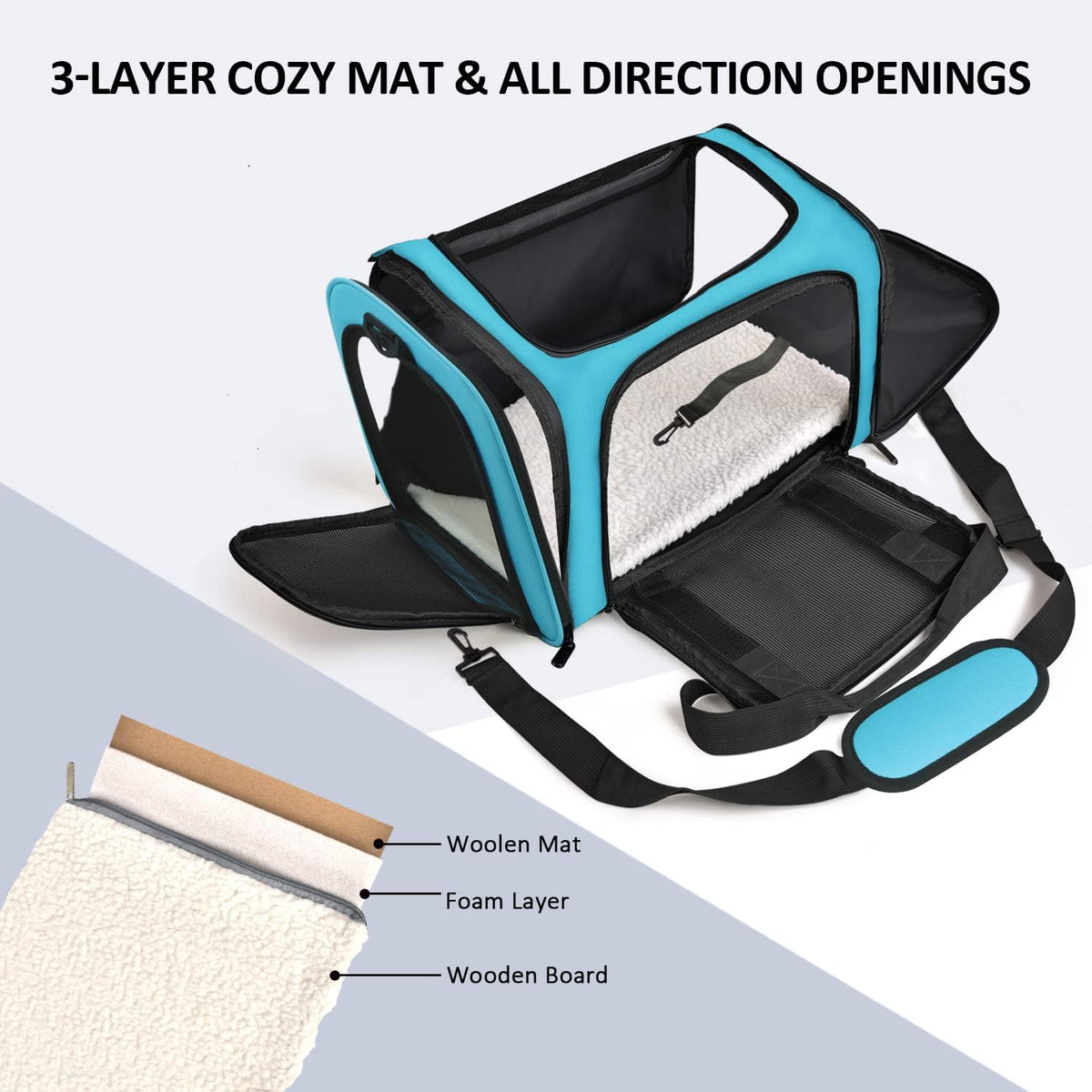 Henkelion Pet Carrier for Small Medium Cats Puppies up to 15 Lbs, Airline Approved Small Dog Travel Puppy Carrier Soft Sided, Collapsible - Blue (Pack of 2)