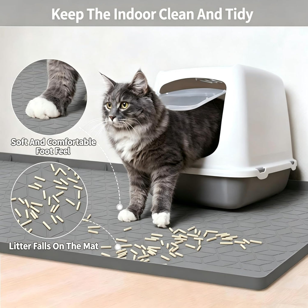 Cat Litter Mat 34" X 22", Washable Silicone Litter Box Mat